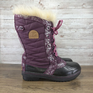 Sorel Girls Tofino ll Purple Glitter Waterproof Tall Insulated Snow Boot Size 7y